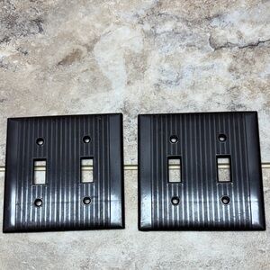 VINTAGE BROWN BAKELITE Ribbed Dual Light Switch WALL PLATE COVER 2 Toggle